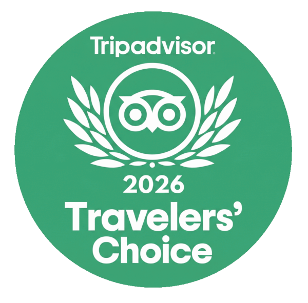 Tripadvisor 2026 Travelers' Choice green badge with owl logo and laurel wreath.